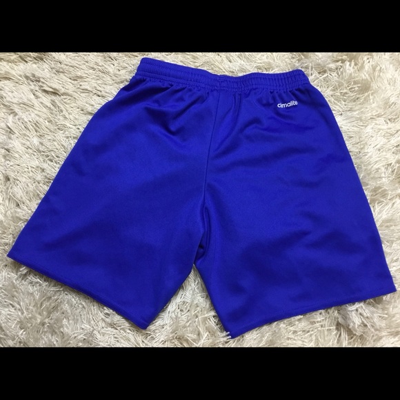 ADIDAS Girls size S SMALL BLUE WHITE 3 STRIPE SHORTS EUC - Picture 2 of 3